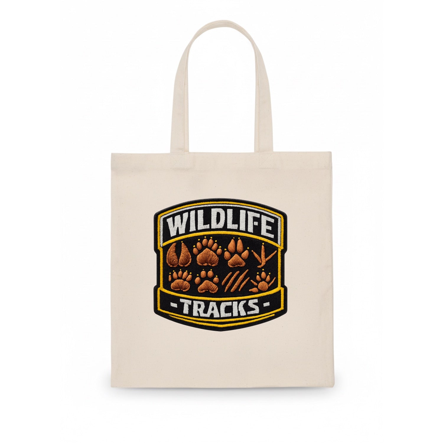 WILDLIFE TRACKS - animal footprints in brown , tracker - Tote Bag - white