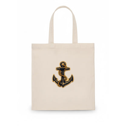 ANCHOR ROPE - classic anchor with rope in navy and gold , sailor - Tote Bag - white