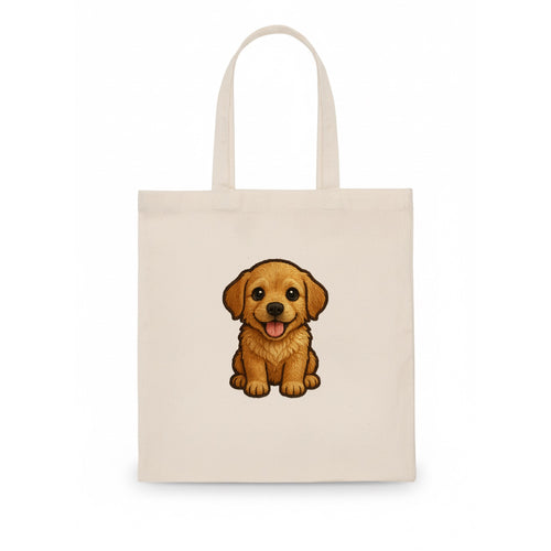Baby Golden Retriever Puppy - fluffy golden fur, big brown eyes, pink tongue, floppy - Tote Bag