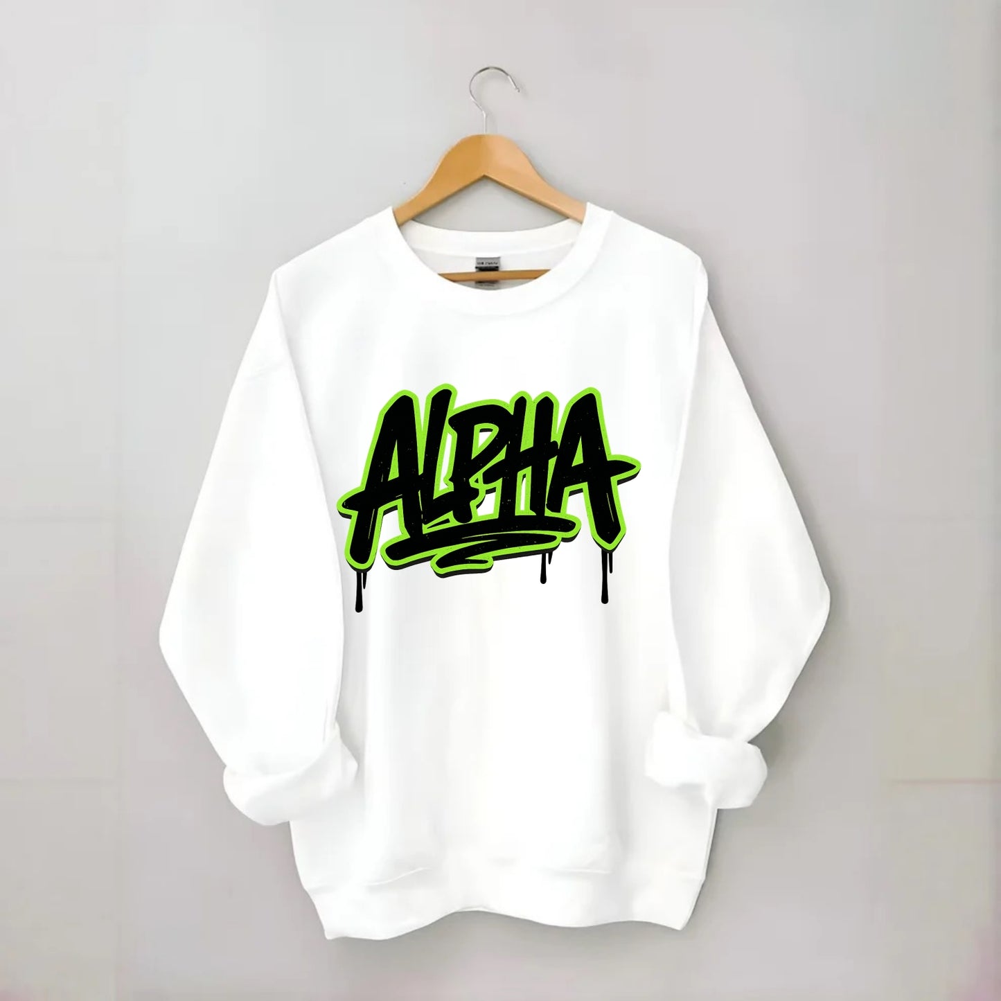 Bold typography design - "ALPHA" - leader of the pack - Crewneck Sweatshirt - white