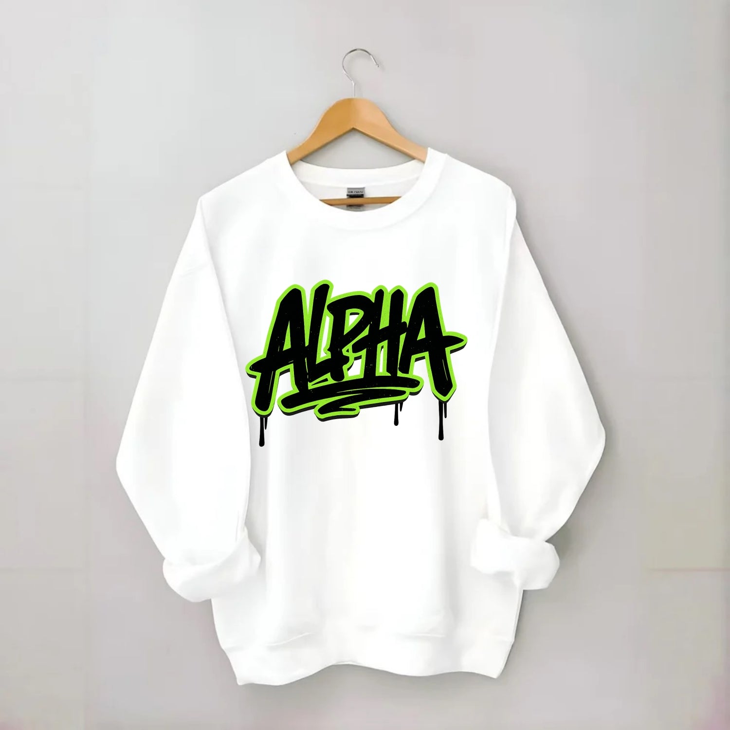 Bold typography design - "ALPHA" - leader of the pack - Crewneck Sweatshirt - white