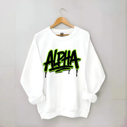 Bold typography design - "ALPHA" - leader of the pack - Crewneck Sweatshirt - white