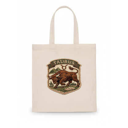 TAURUS BULL - strong bull in brown and green , earth sign - Tote Bag - white