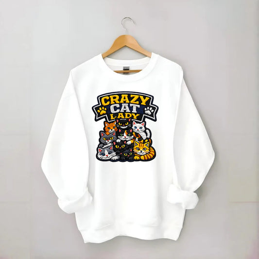 CRAZY CAT LADY - cat pile in multicolor , cat collector - Crewneck Sweatshirt - white
