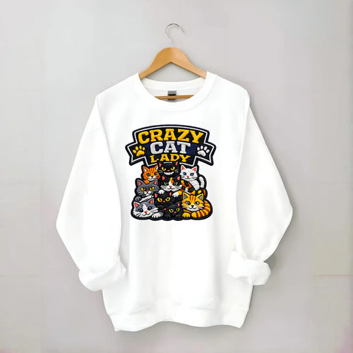 CRAZY CAT LADY - cat pile in multicolor , cat collector - Crewneck Sweatshirt