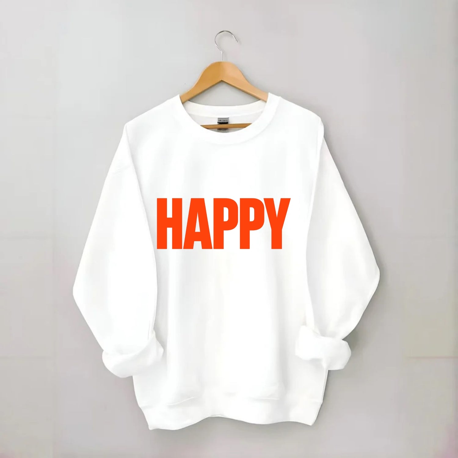 Bold typography design - "HAPPY" - joyful, content, pleased - Crewneck Sweatshirt - white