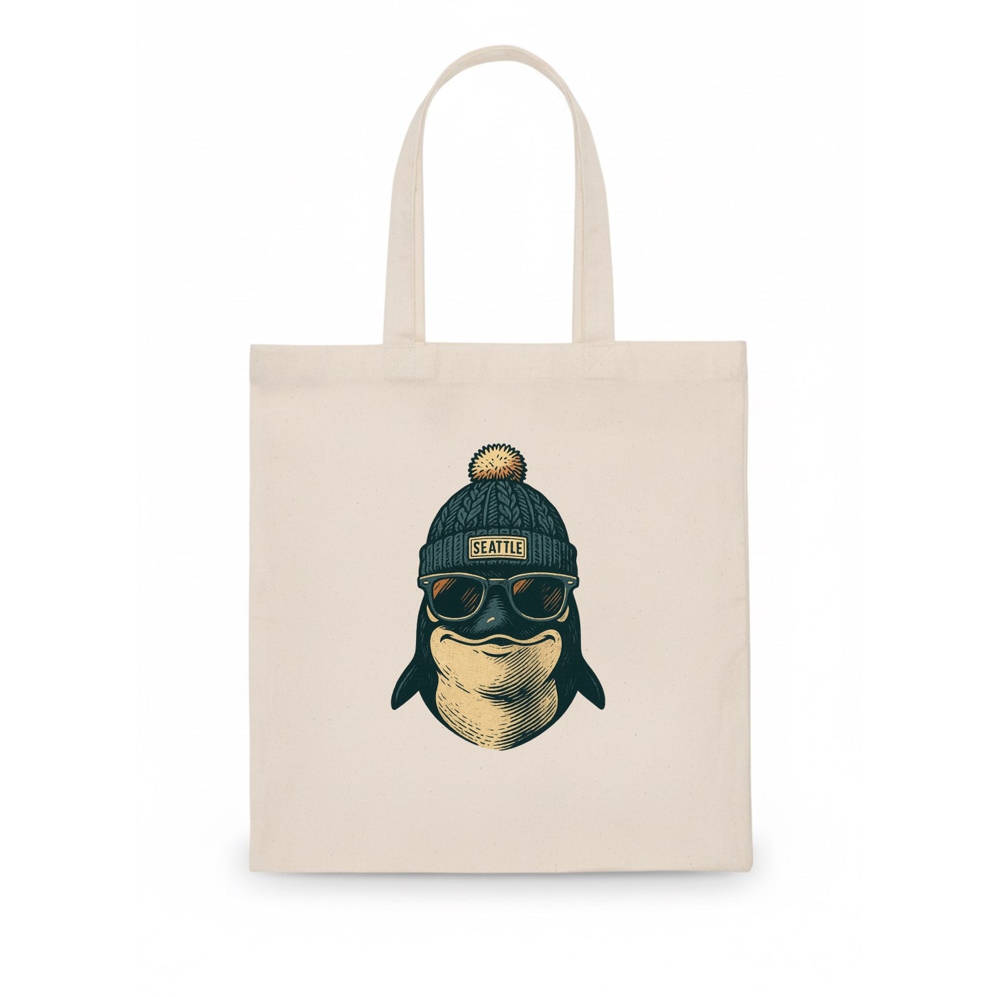 Washington Orca wearing Seattle beanie with pom pom and wayfarer sunglasses - Tote Bag - white