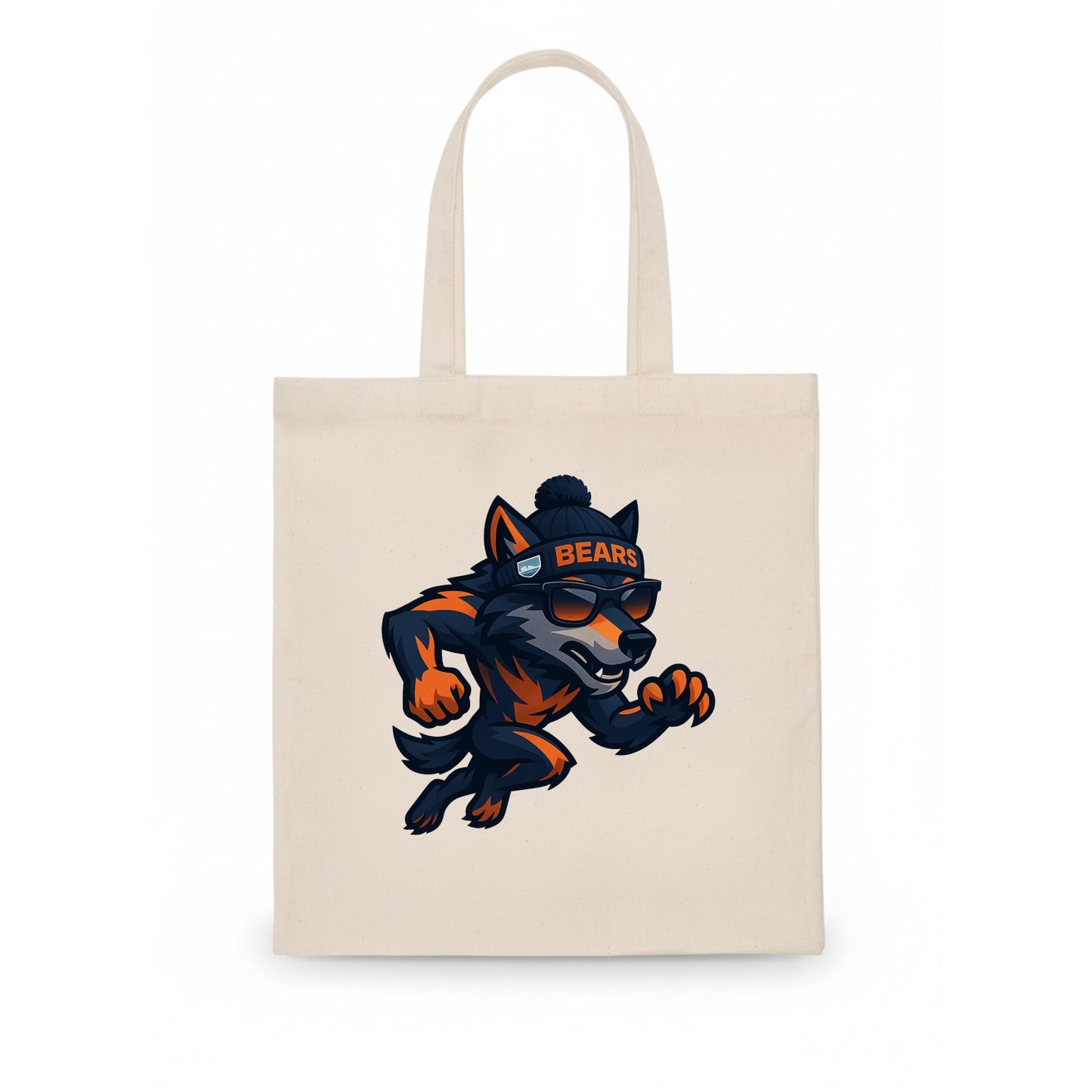 Chicago Wolf wearing Bears beanie with Lake Michigan patch and wayfarer sunglasses - Tote Bag - white