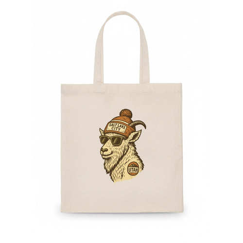 Utah Mountain Goat wearing Salt Lake City beanie with pom pom and wayfarer sunglasses - Tote Bag