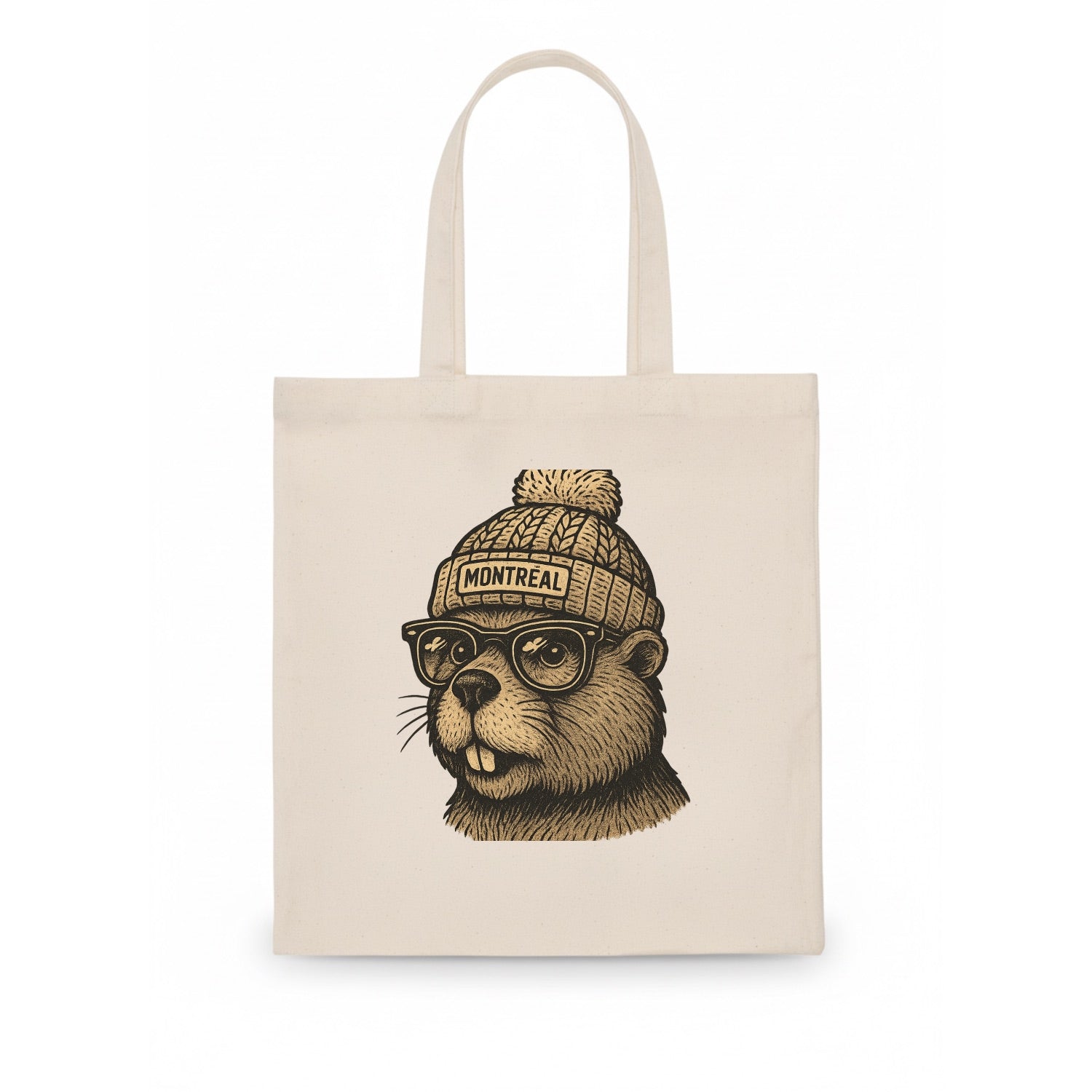 Montreal Beaver wearing Montreal beanie with pom pom and wayfarer sunglasses - Tote Bag - white