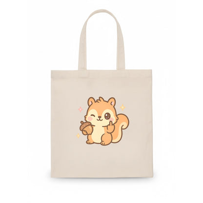 sweet squirrel holding acorn in one paw, flipping off with the other - Tote Bag - white