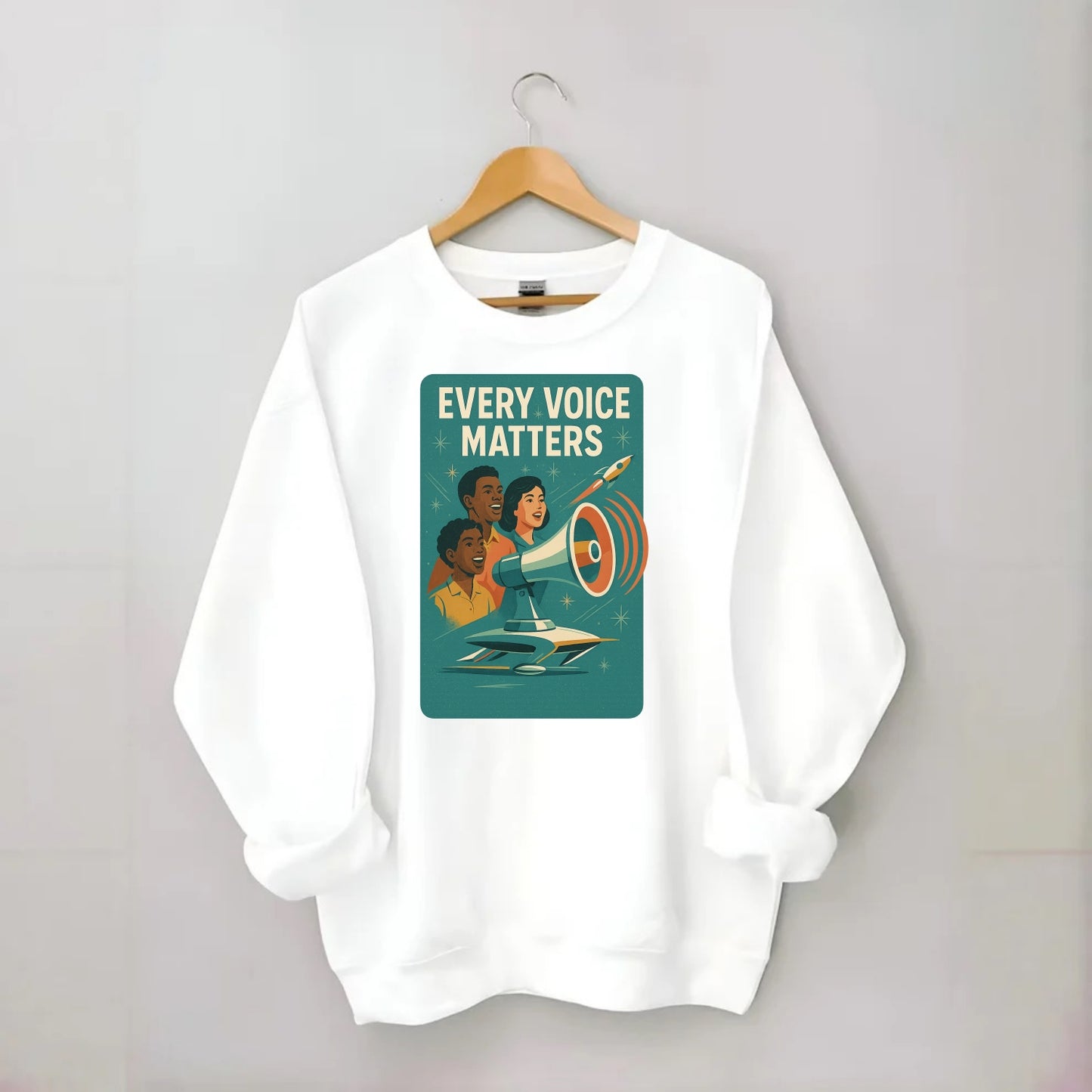 Diverse voices being heard and amplified - "Every Voice Matters" - inclusive - Crewneck Sweatshirt - white