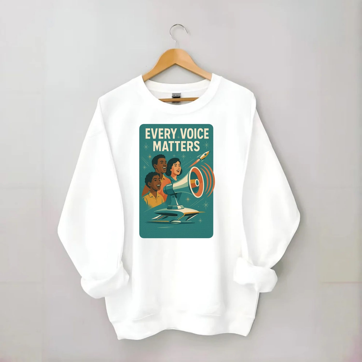 Diverse voices being heard and amplified - "Every Voice Matters" - inclusive - Crewneck Sweatshirt - white