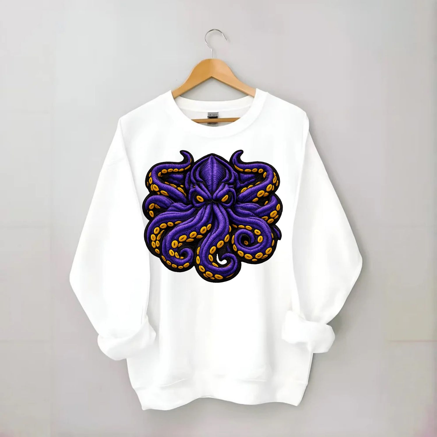 KRAKEN TENTACLES - sea monster in purple and black , deep sea - Crewneck Sweatshirt - white