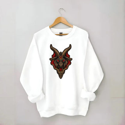 BAPHOMET HEAD - goat head symbol in black and red , occult - Crewneck Sweatshirt - white