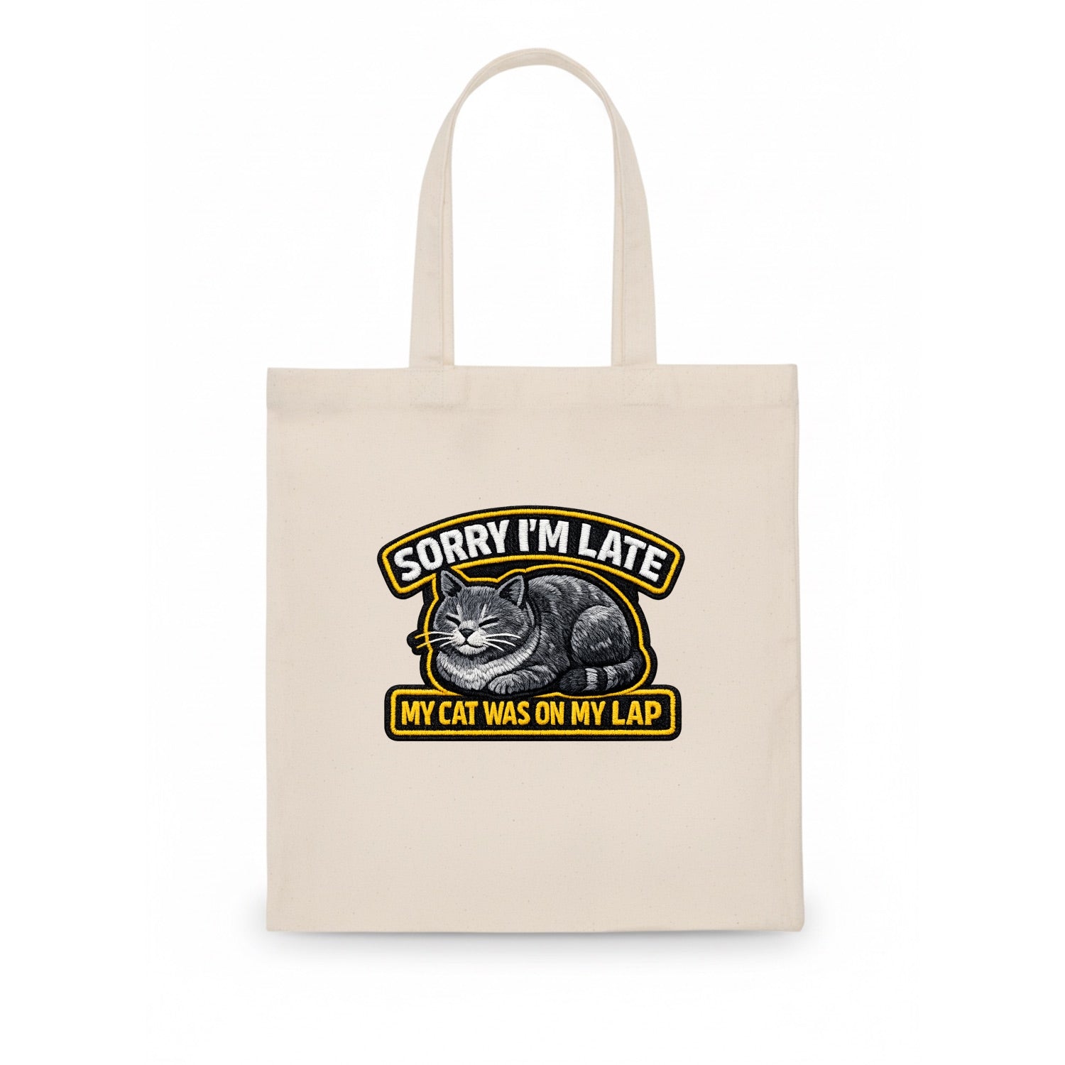 SORRY IM LATE MY CAT WAS ON MY LAP - cat loaf in gray , valid excuse - Tote Bag - white