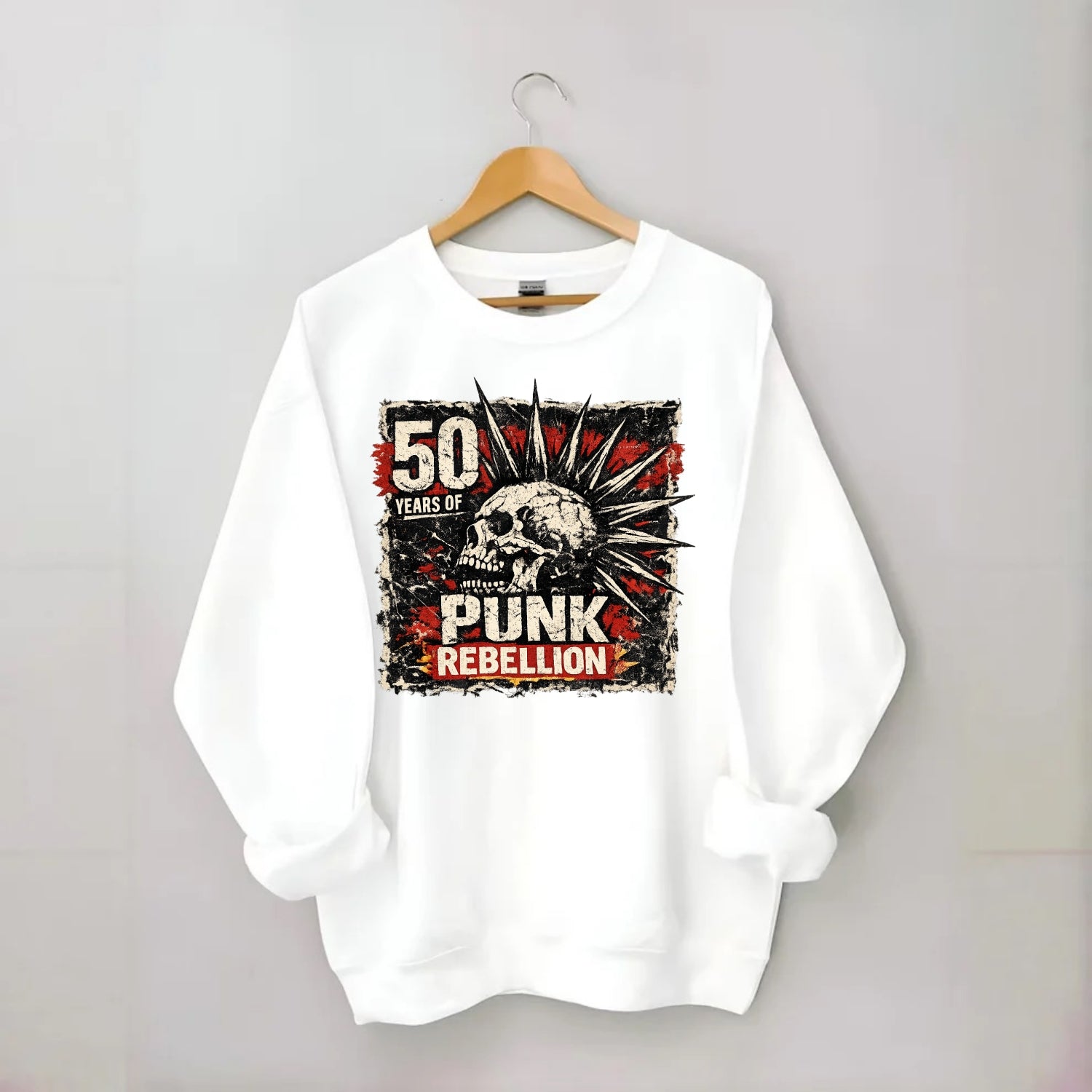 MOHAWK RISING | Spiked hair silhouette | Liberty spikes | Punk identity | - Crewneck Sweatshirt - white