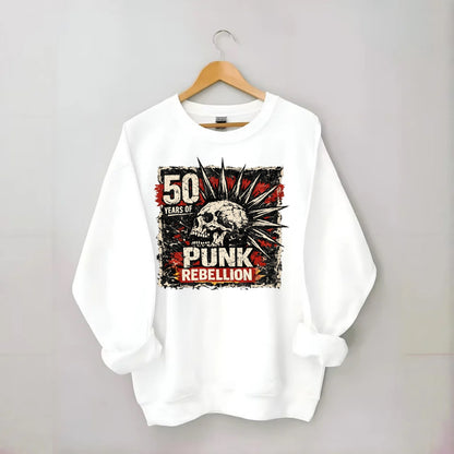 MOHAWK RISING | Spiked hair silhouette | Liberty spikes | Punk identity | - Crewneck Sweatshirt - white