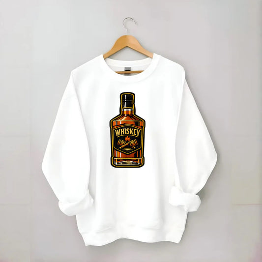 WHISKEY BOTTLE - bourbon bottle in amber and gold , spirits connoisseur - Crewneck Sweatshirt - white