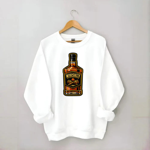 WHISKEY BOTTLE - bourbon bottle in amber and gold , spirits connoisseur - Crewneck Sweatshirt
