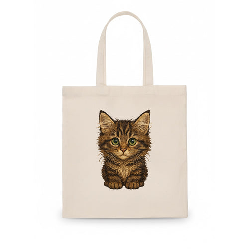 Baby Maine Coon Kitten - large fluffy tabby, tufted ears, big green eyes, lynx-like, - Tote Bag