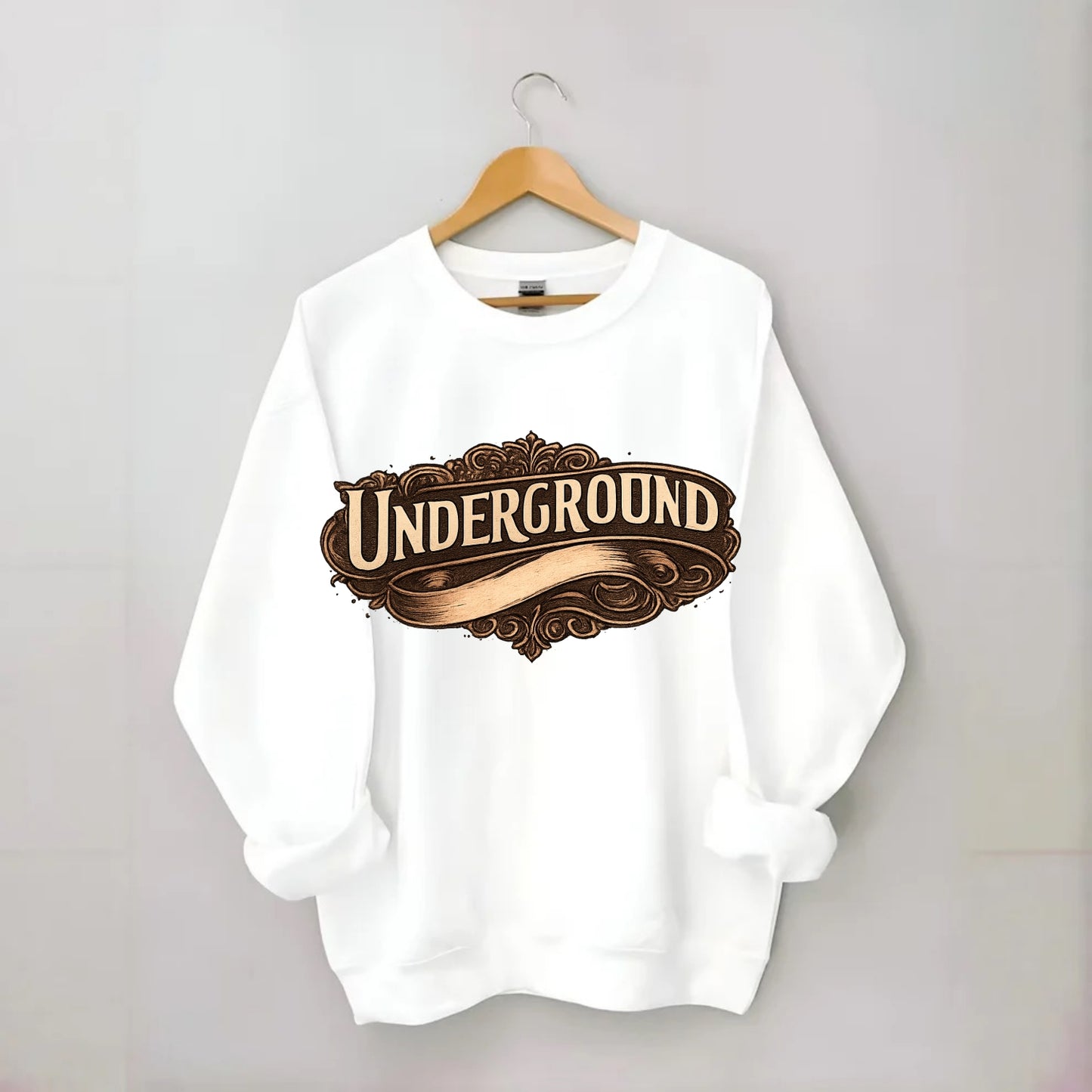 Bold typography design - "UNDERGROUND" - hidden scene, alternative - Crewneck Sweatshirt - white