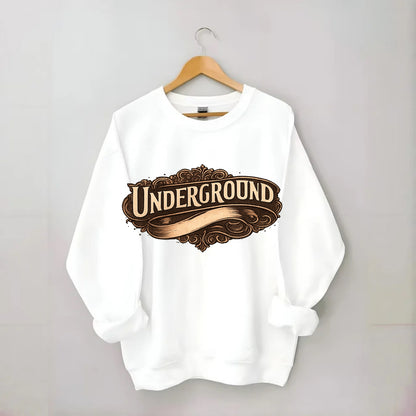 Bold typography design - "UNDERGROUND" - hidden scene, alternative - Crewneck Sweatshirt - white