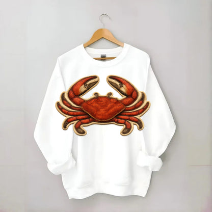 CRAB CLAWS - red crab in scarlet and orange , seafood - Crewneck Sweatshirt - white
