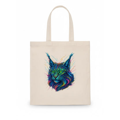 Wild lynx with ear tufts transforming into liquid mercury flows, silver and gold - Tote Bag - white