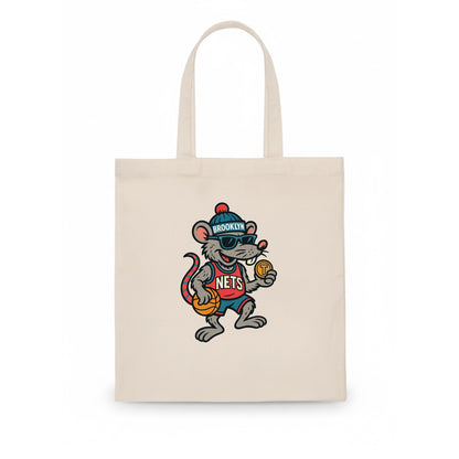 Brooklyn Rat wearing Nets beanie with subway token and wayfarer sunglasses - Tote Bag - white