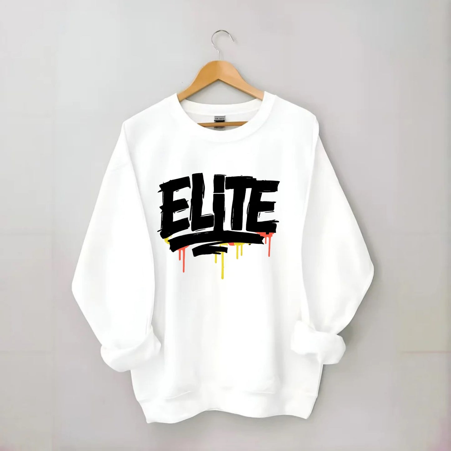 Bold typography design - "ELITE" - top tier, highest level - Crewneck Sweatshirt - white