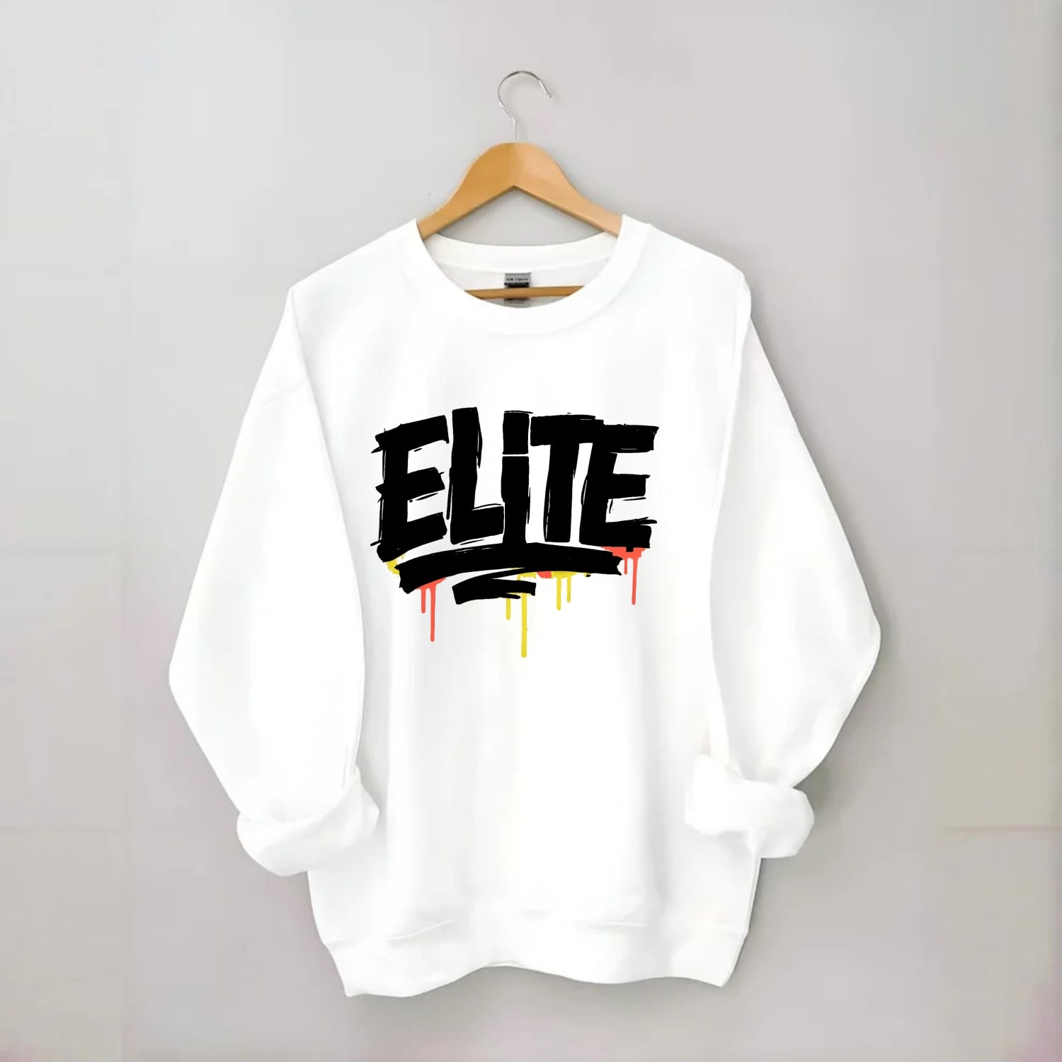 Bold typography design - "ELITE" - top tier, highest level - Crewneck Sweatshirt - white