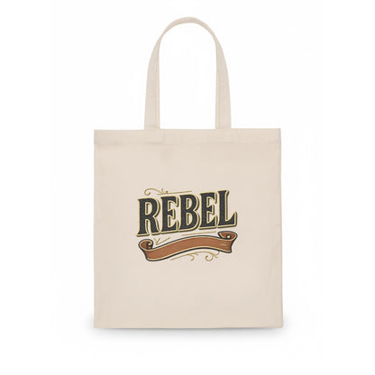 Bold typography design - "REBEL" - nonconformist, rule breaker, independent thinker - Tote Bag - white