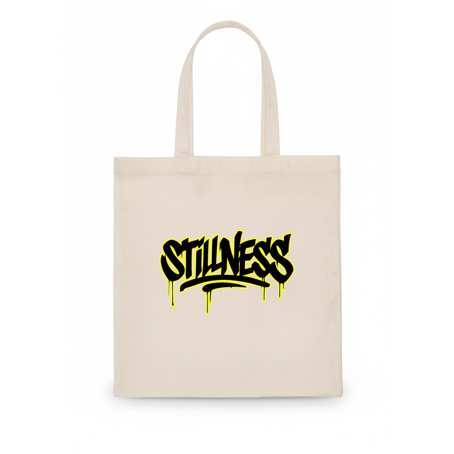 Bold typography design - "STILLNESS" - quiet power, peaceful presence - Tote Bag - white