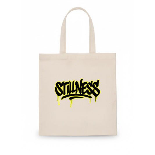 Bold typography design - "STILLNESS" - quiet power, peaceful presence - Tote Bag - white
