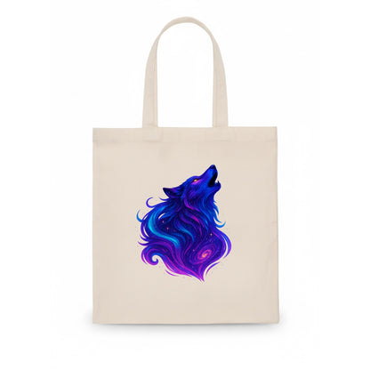 Noble wolf with flowing fur that transforms into aurora borealis streams, cyan and - Tote Bag - white