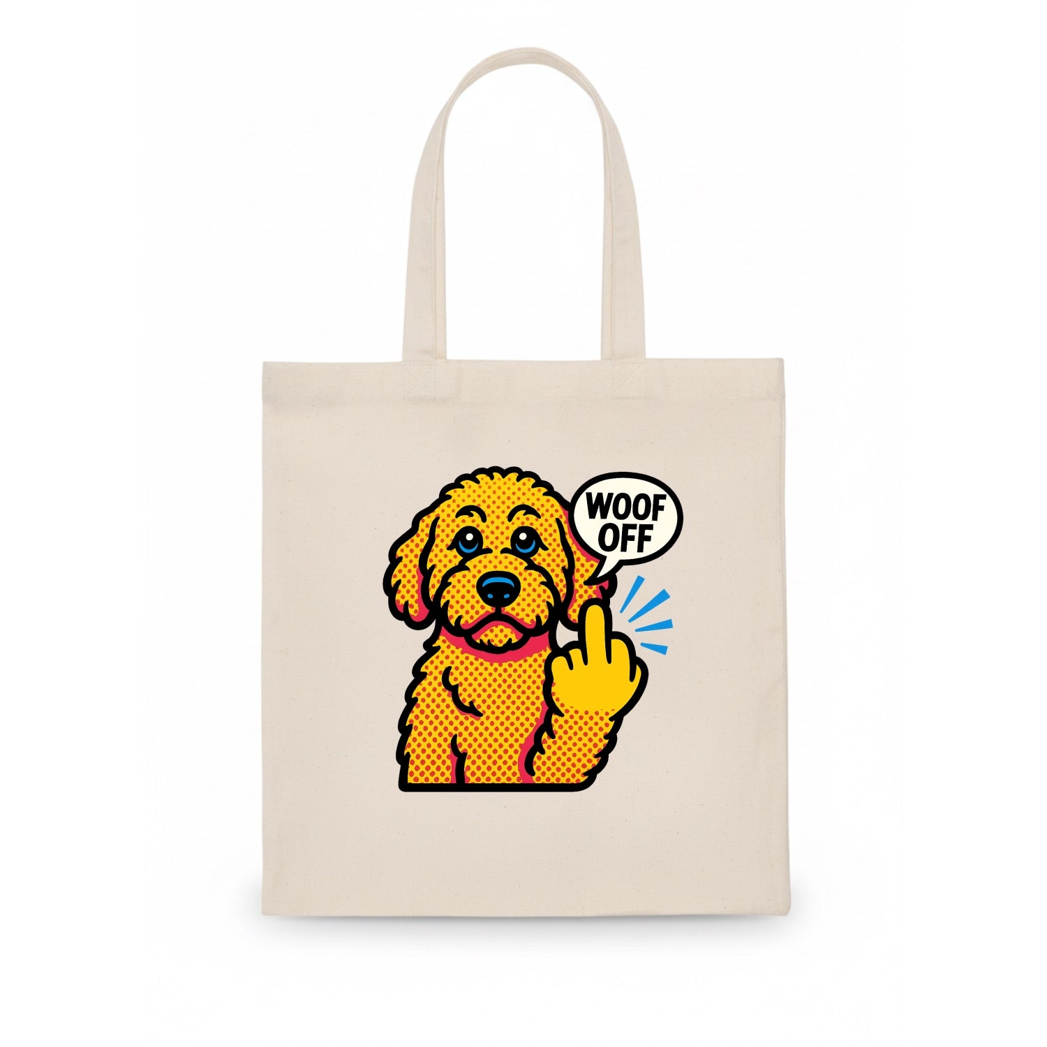 Goldendoodle with teddy bear face and curly golden coat, friendly paw flipping off - Tote Bag - white