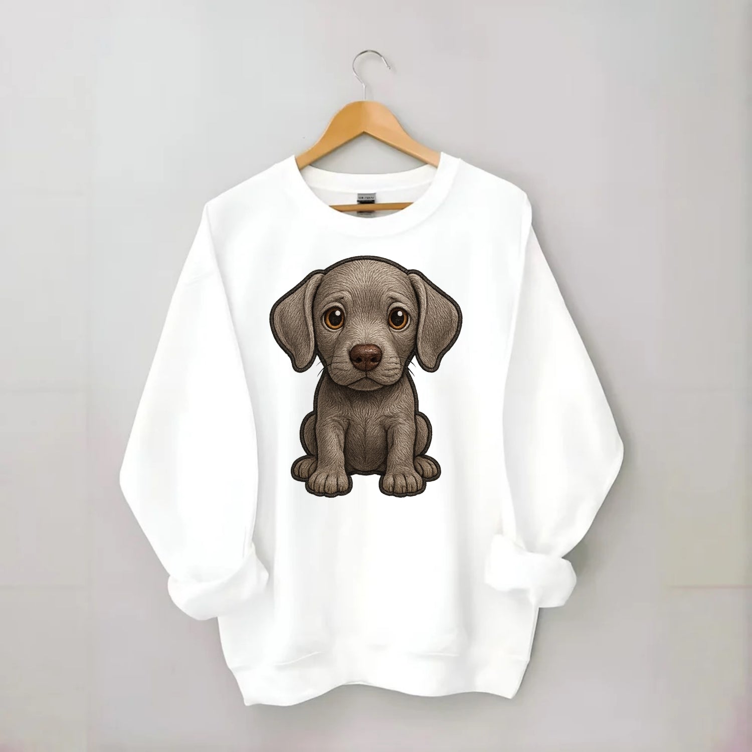 Baby Weimaraner Puppy - silver-gray coat, amber eyes, sleek body, - Crewneck Sweatshirt - white