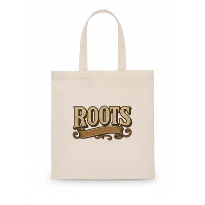 Bold typography design - "ROOTS" - where you come from, heritage - Tote Bag - white