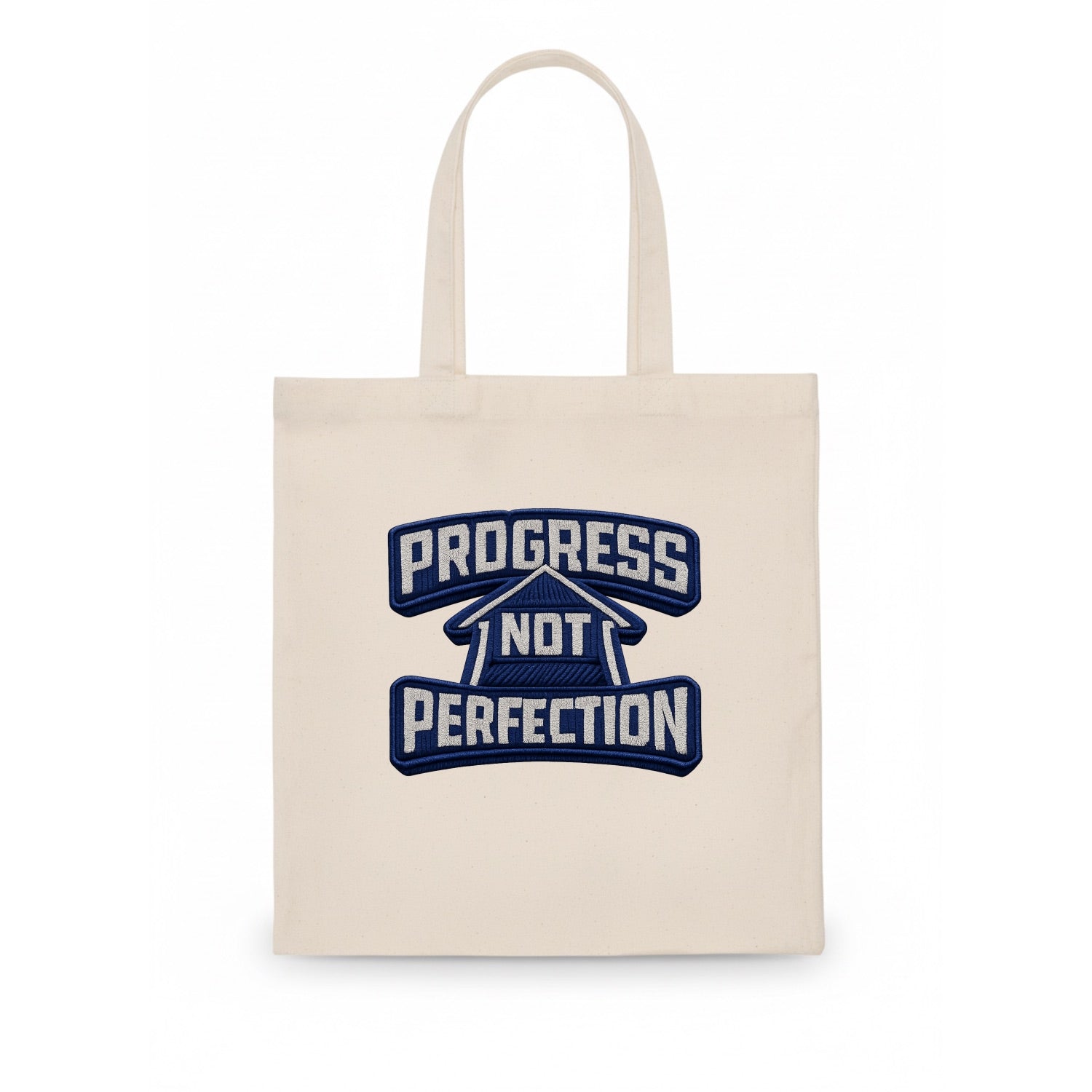 PROGRESS NOT PERFECTION - arrow with text in blue , growth mindset - Tote Bag - white