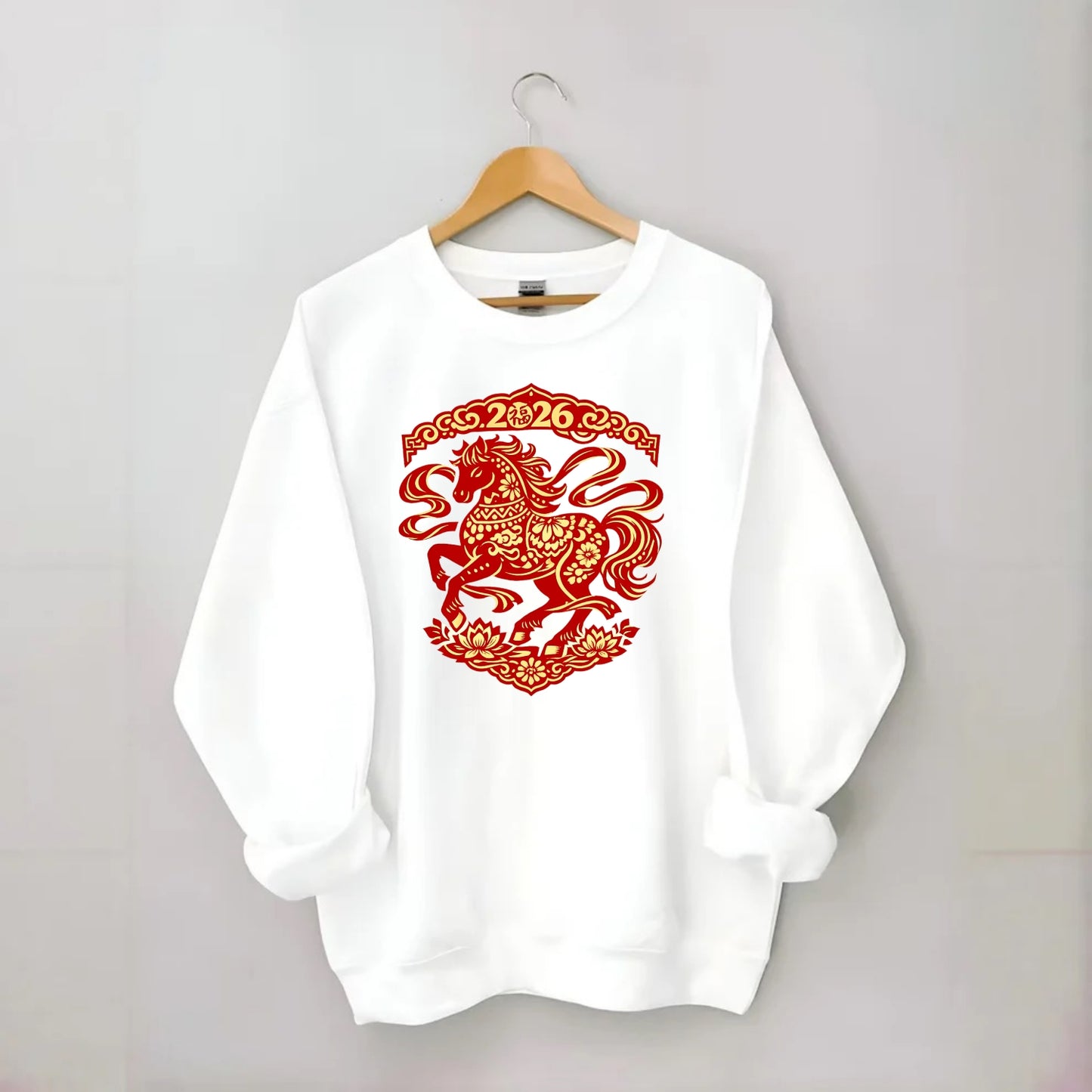 DANCING HORSE | Elegant prancing horse in motion | Graceful curved pose | - Crewneck Sweatshirt - white