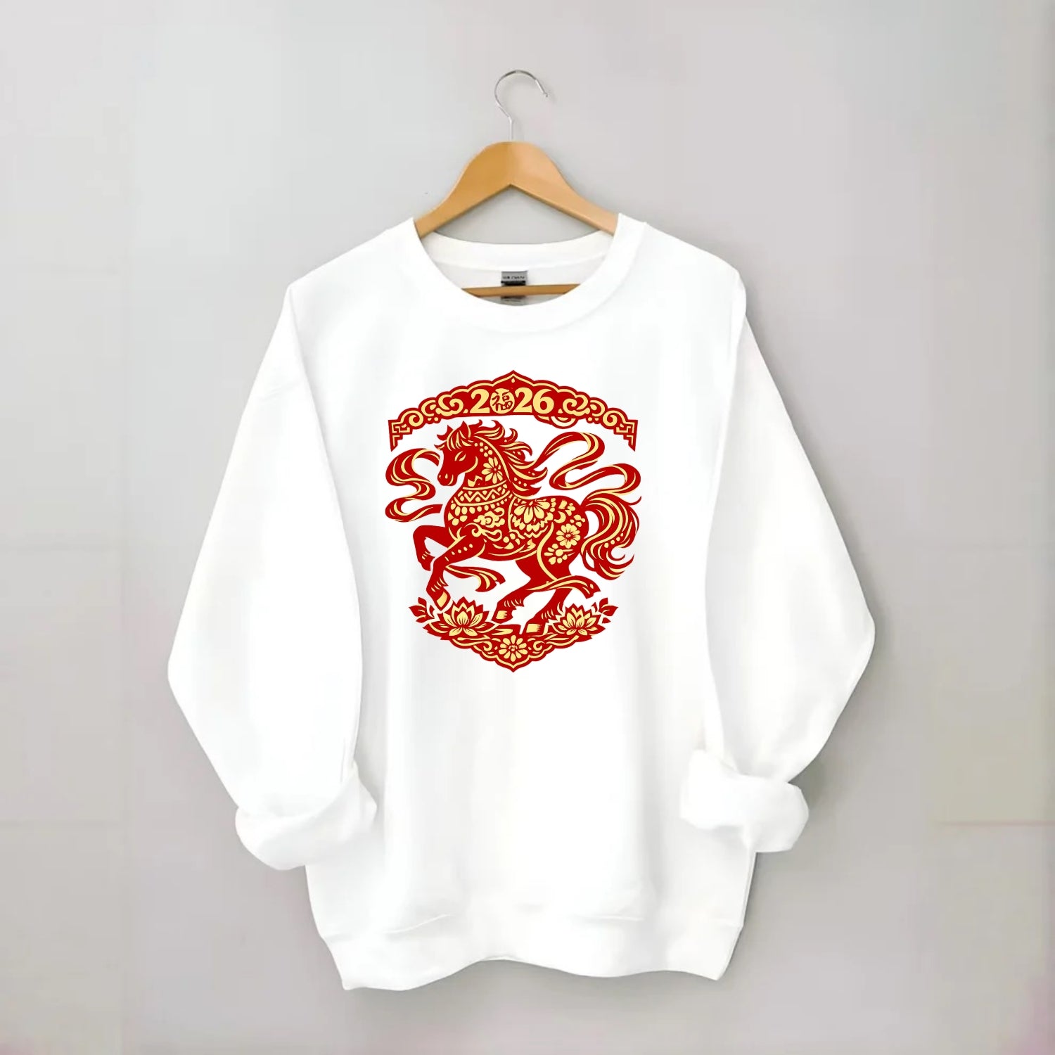 DANCING HORSE | Elegant prancing horse in motion | Graceful curved pose | - Crewneck Sweatshirt - white