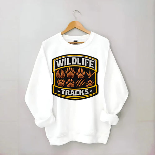 WILDLIFE TRACKS - animal footprints in brown , tracker - Crewneck Sweatshirt