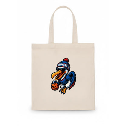 Los Angeles Pelican wearing Clippers beanie with sailboat patch and wayfarer sunglasses - Tote Bag - white