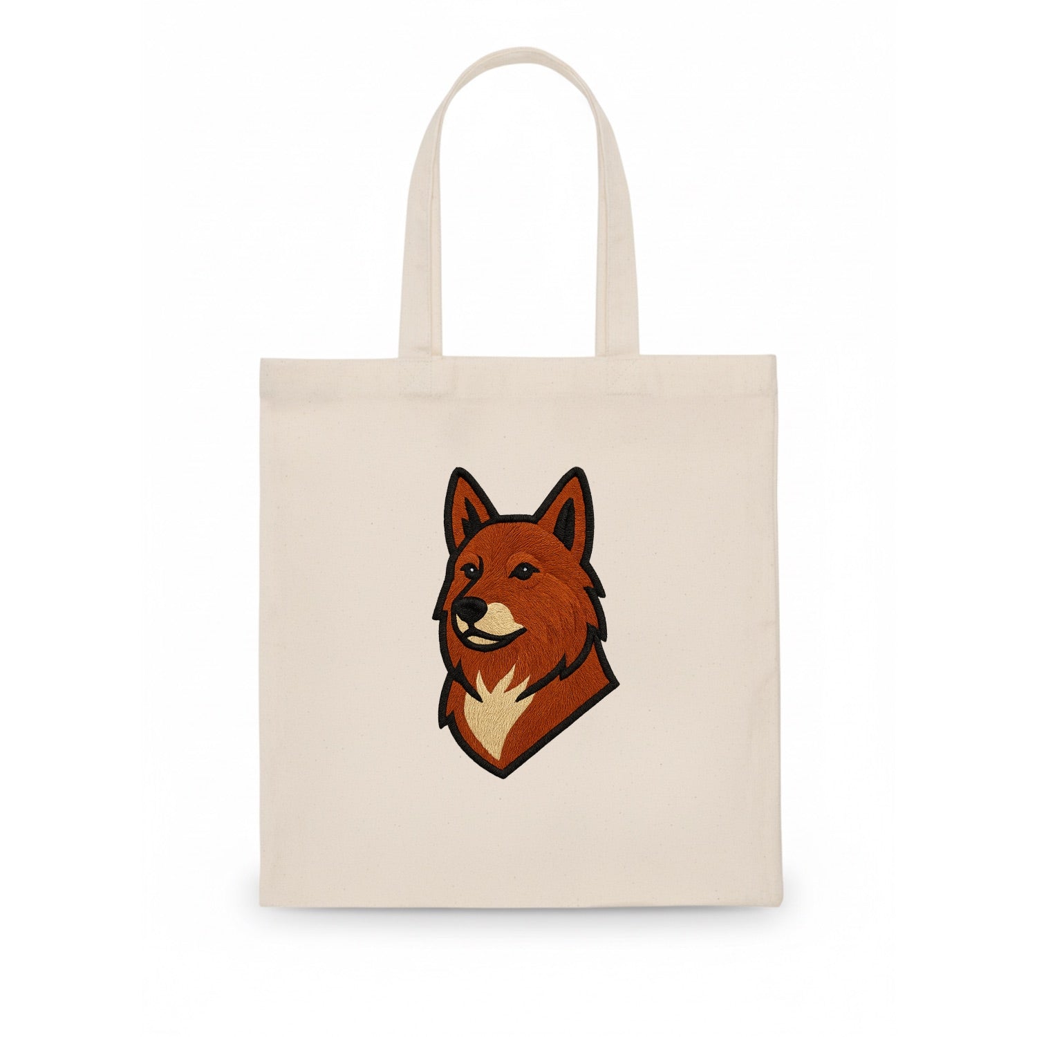 Finnish Spitz - Fox-red pointed ears embroidered pose - Tote Bag - white