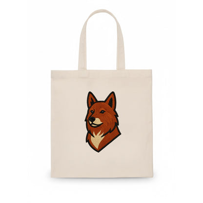 Finnish Spitz - Fox-red pointed ears embroidered pose - Tote Bag - white