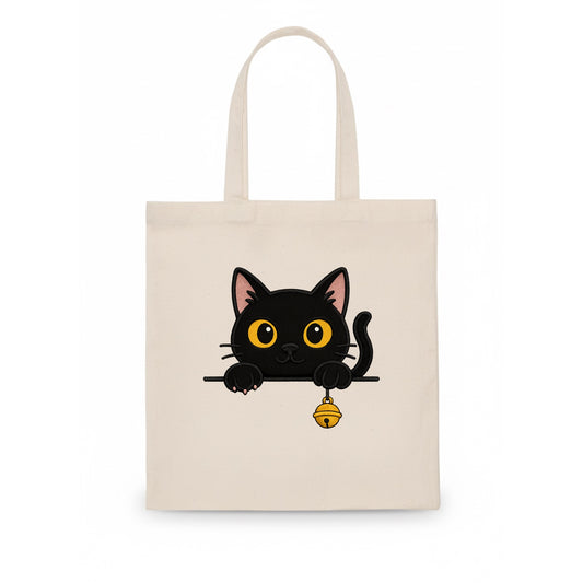 Midnight the black cat leaning sideways with chin resting on left paw. - Tote Bag - white