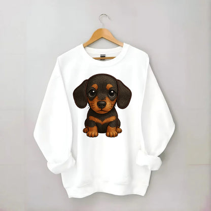 Baby Dachshund Puppy - long body, short legs, floppy ears, curious eyes, - Crewneck Sweatshirt - white