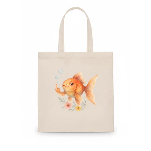 chubby goldfish blowing bubbles, one fin extended like middle finger - Tote Bag