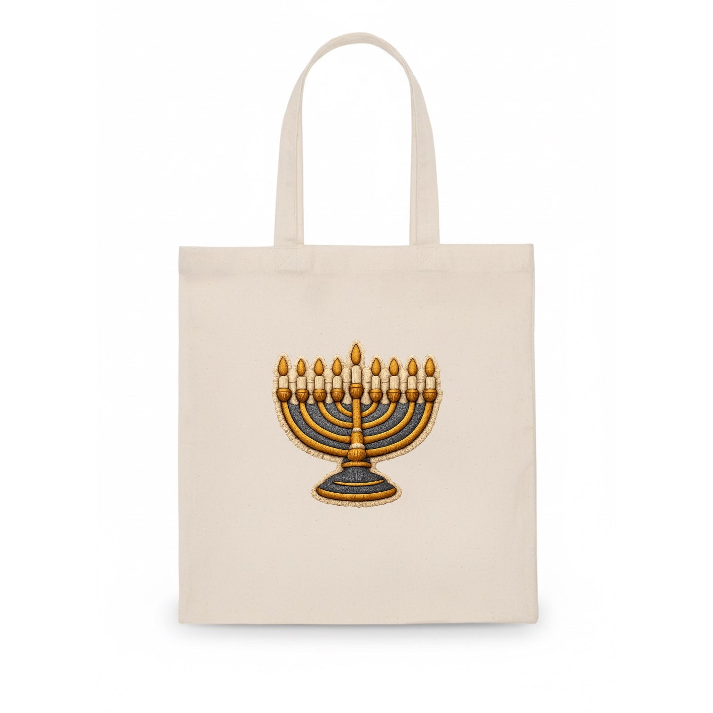 MENORAH LIGHTS - nine branch candelabra in gold and blue , Hanukkah - Tote Bag - white